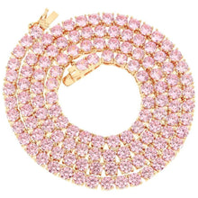 Load image into Gallery viewer, ICED OUT Pink and Gold 4mm tennis necklace
